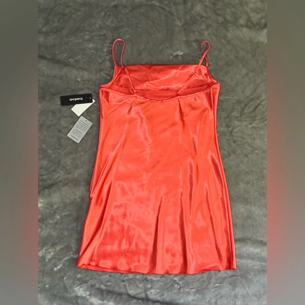 Bebe Size L Orange Satin Midi Dress with Cowl Neck NWT - Picture 5 of 9